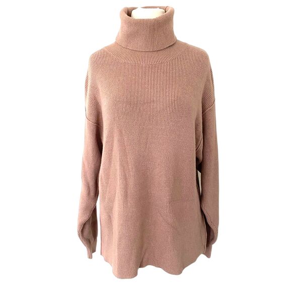 Free People Oversized Ribbed Turtleneck Tunic Sweater Chunky Knit Sz XS - Picture 1 of 10